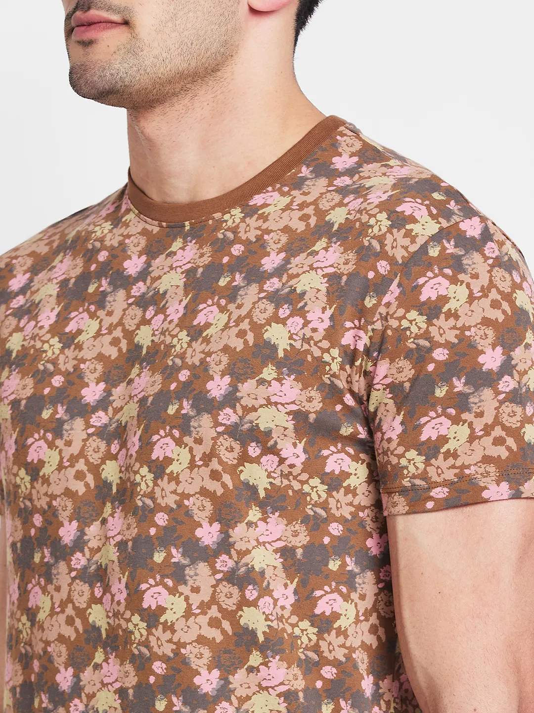 Brown Regular Fit Round Neck Men's T-Shirt by Being Human Clothing - Image 5
