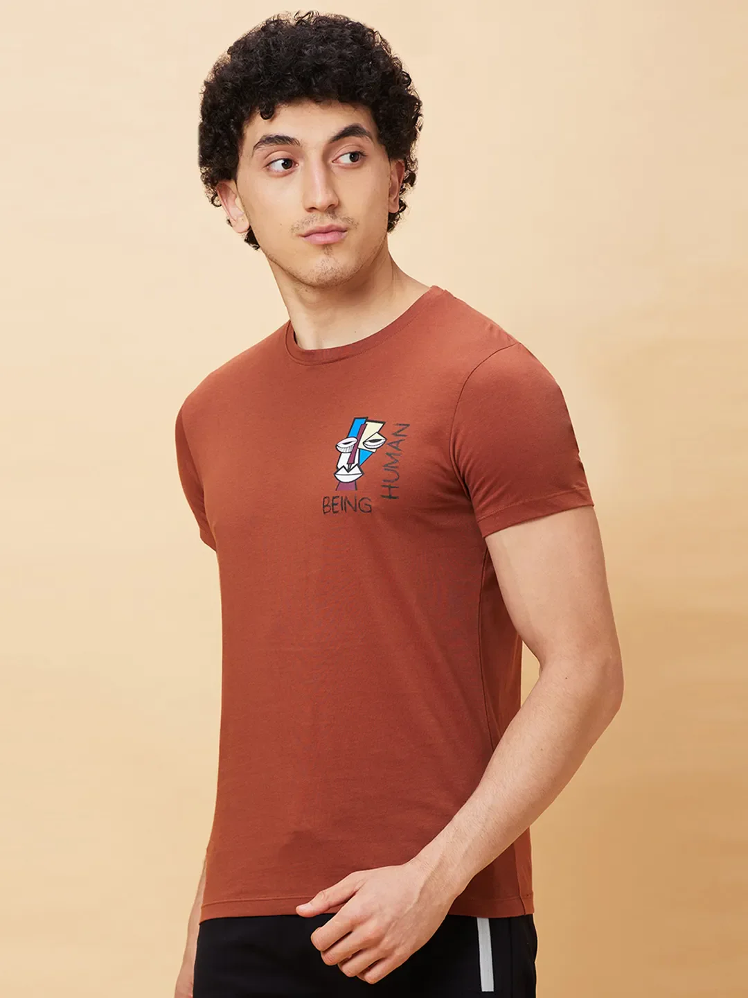 Brown Regular Fit Men's Short Sleeves T-Shirt by Being Human Clothing - Image 4