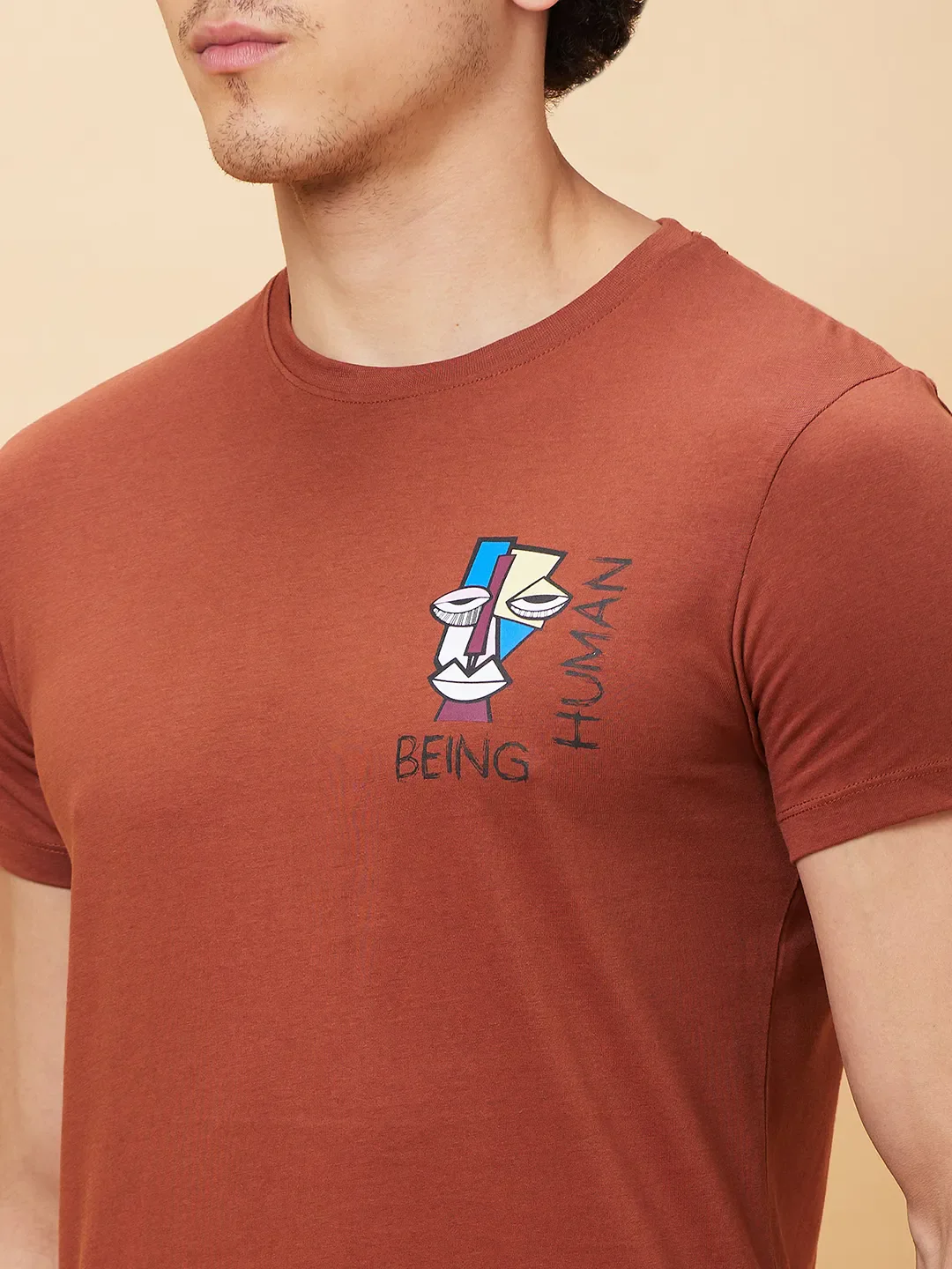 Brown Regular Fit Men's Short Sleeves T-Shirt by Being Human Clothing - Image 5