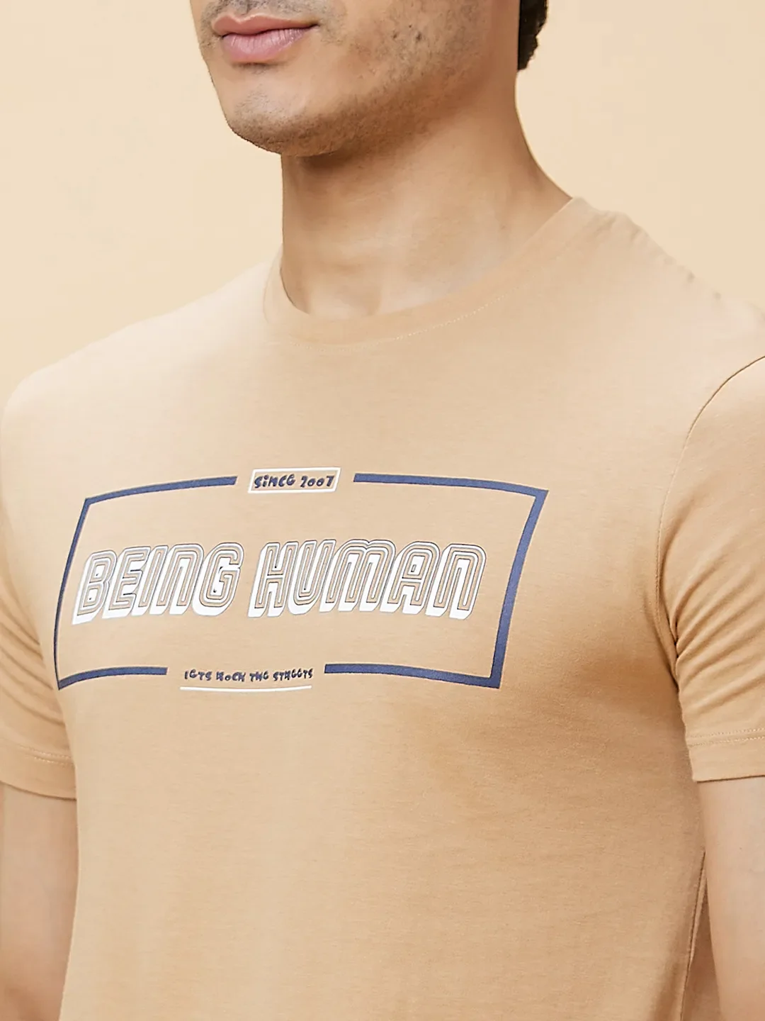 Beige Regular Fit Men's Short Sleeves T-Shirt by Being Human Clothing - Image 4