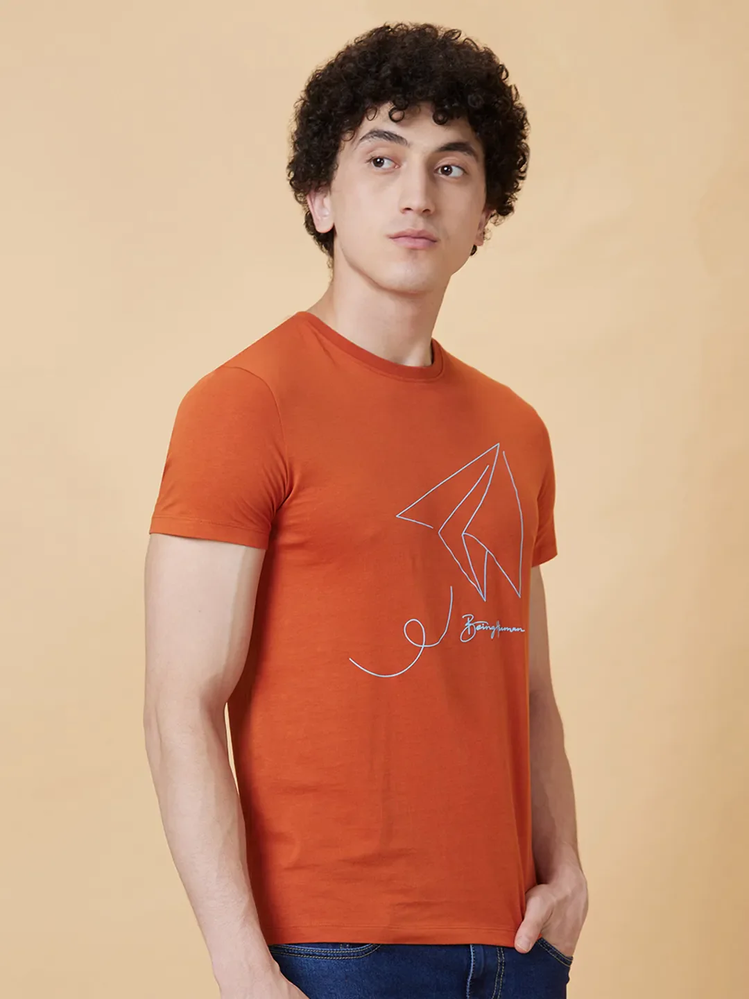 Brown Regular Fit Men's Short Sleeves T-Shirt by Being Human Clothing - Image 3