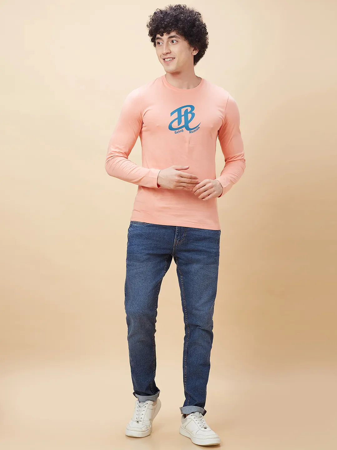 Coral Regular Fit Men's Long Sleeves T-Shirt by Being Human Clothing