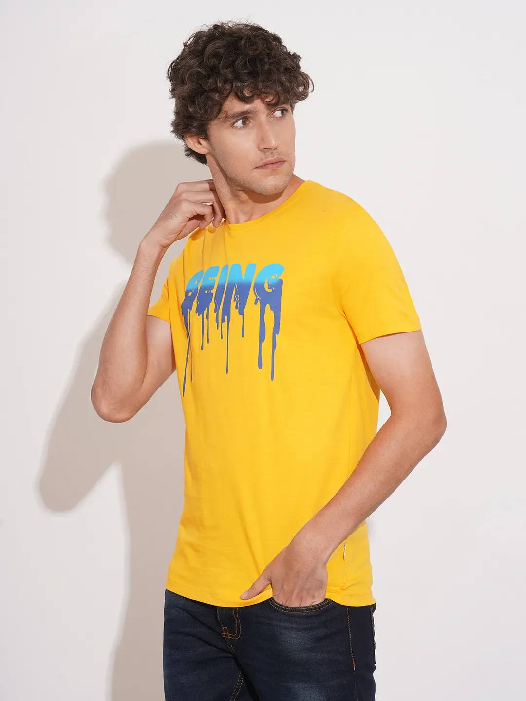 Yellow Regular Fit Men's Short Sleeves T-Shirt by Being Human Clothing - Image 2
