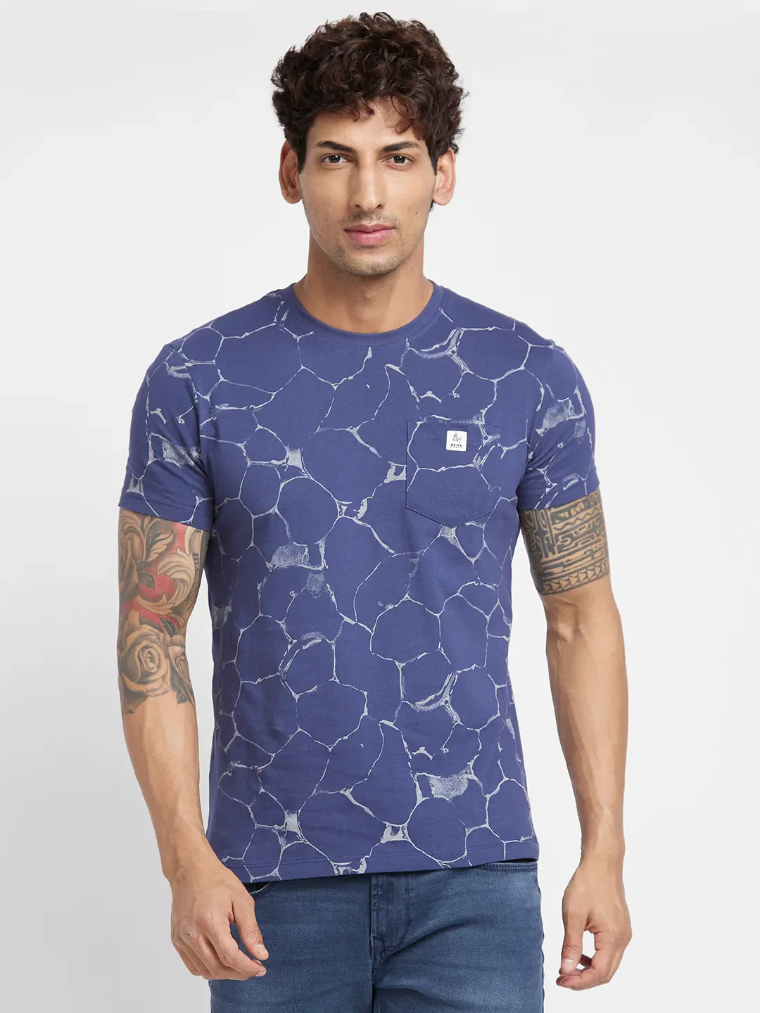 Deep Cobalt Regular Fit Round Neck Men's T-Shirt by Being Human Clothing