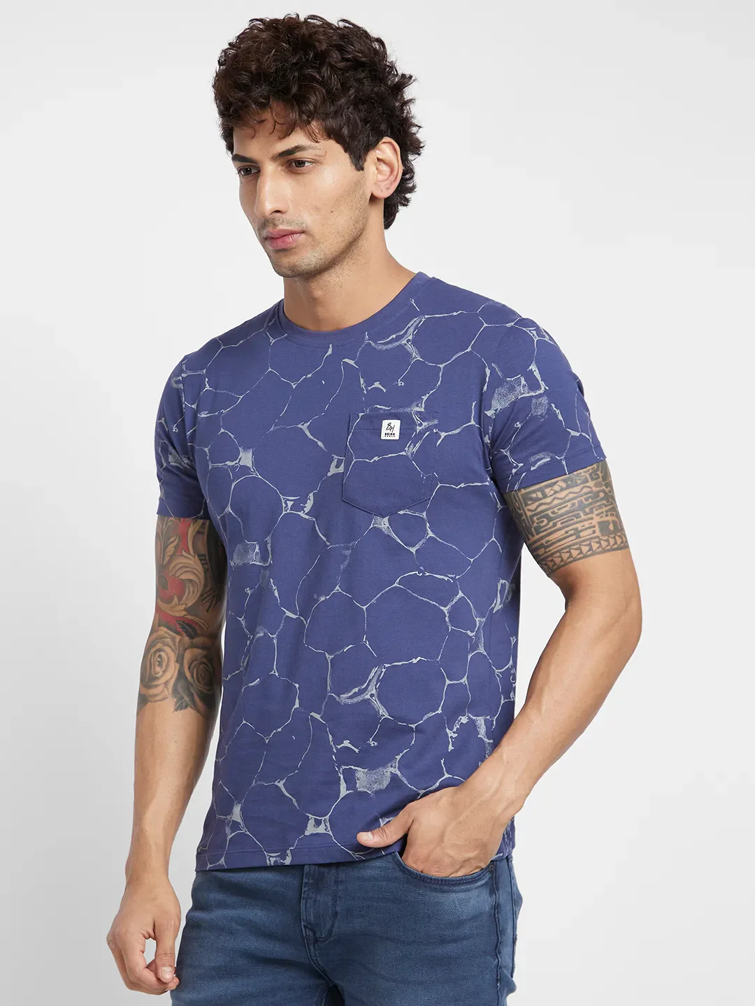 Deep Cobalt Regular Fit Round Neck Men's T-Shirt by Being Human Clothing - Image 3
