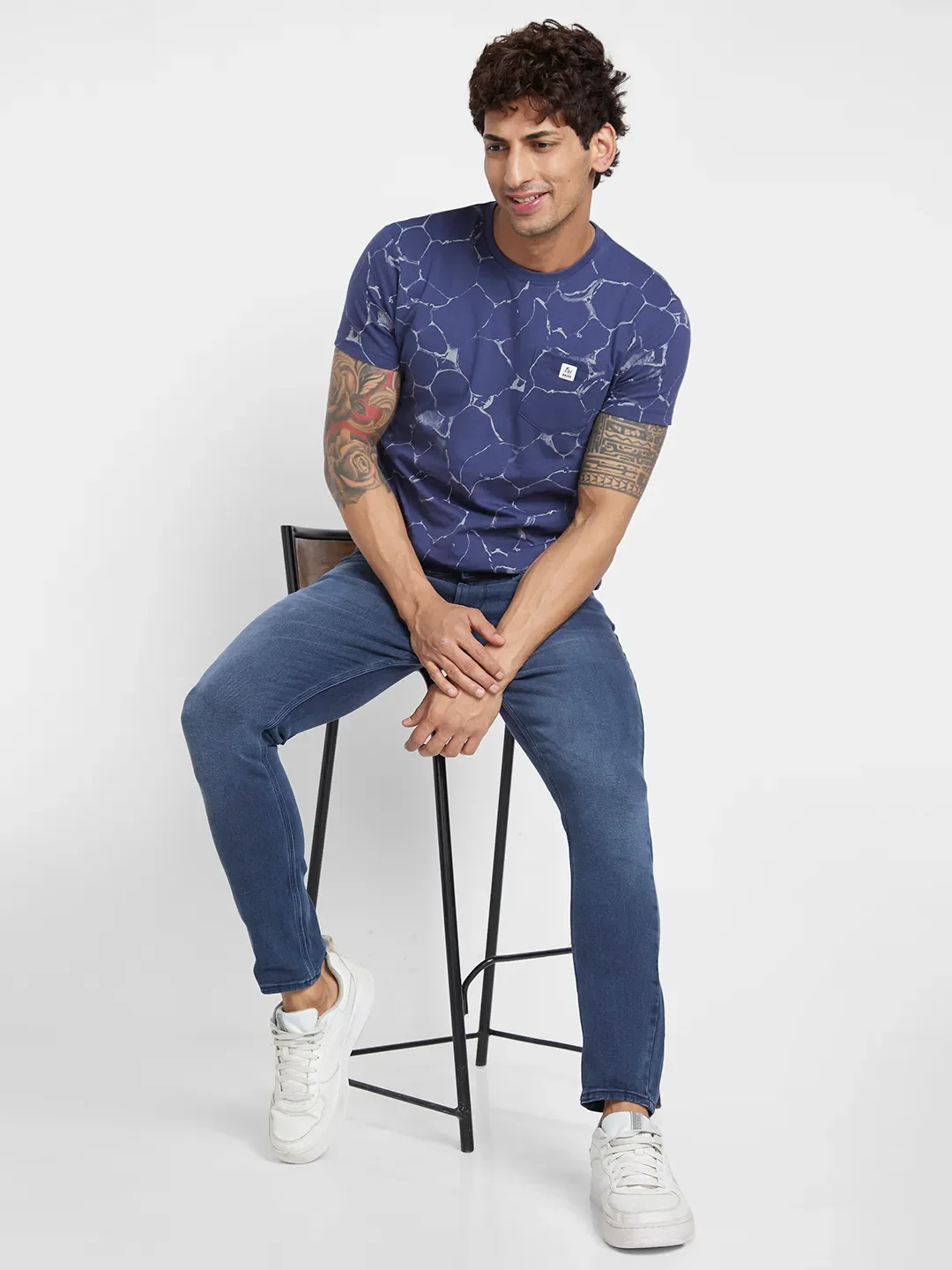 Deep Cobalt Regular Fit Round Neck Men's T-Shirt by Being Human Clothing - Image 6