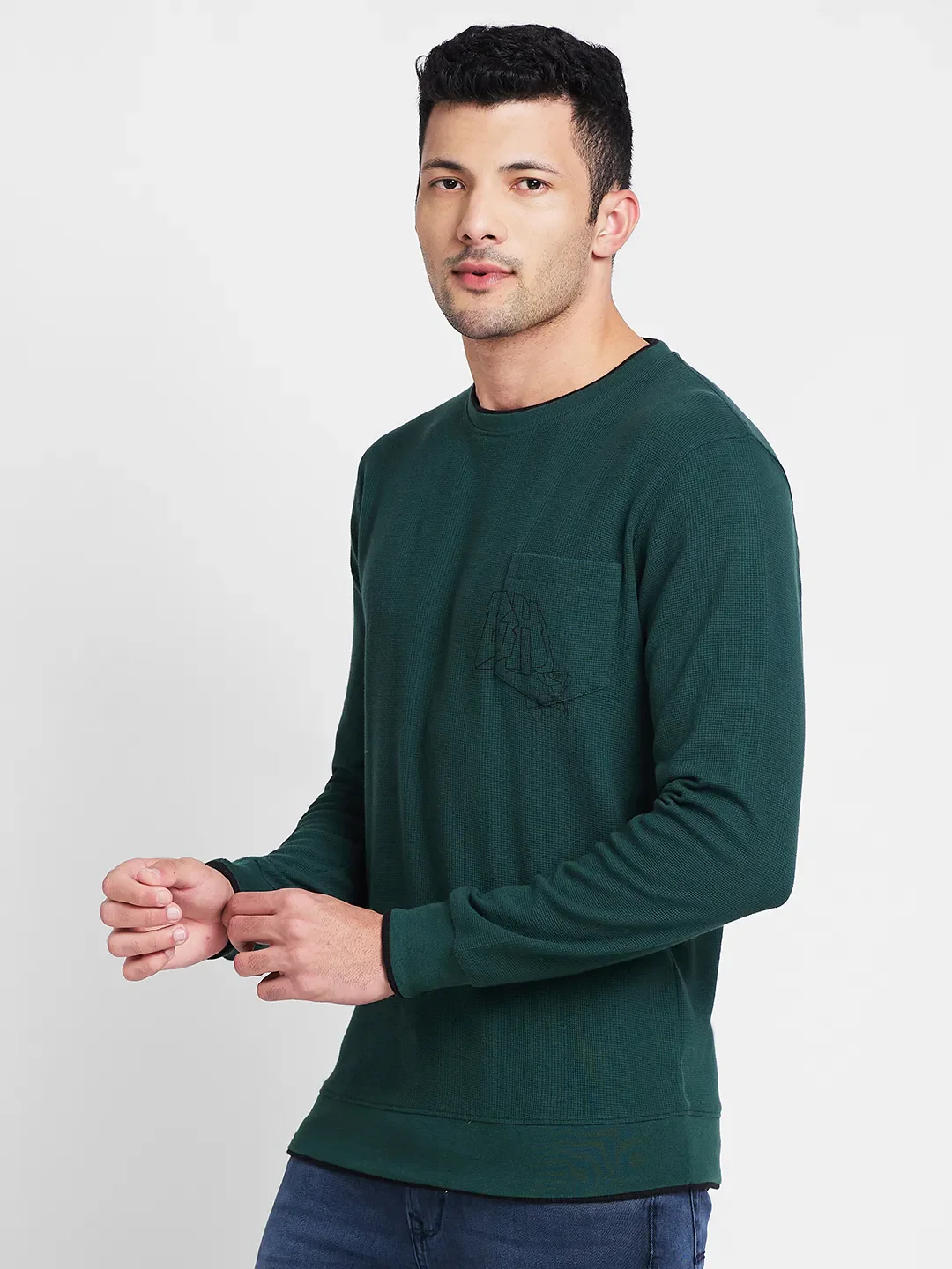 Blue Regular Fit Men's Long Sleeves T-Shirt by Being Human Clothing - Image 4