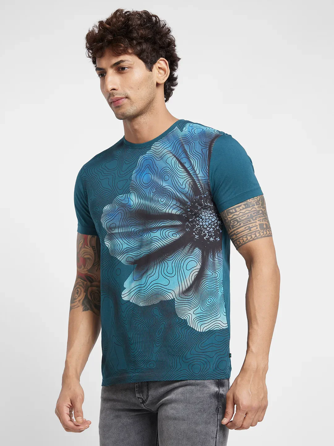 Deep Teal Regular Fit Round Neck Men's T-Shirt by Being Human Clothing - Image 3