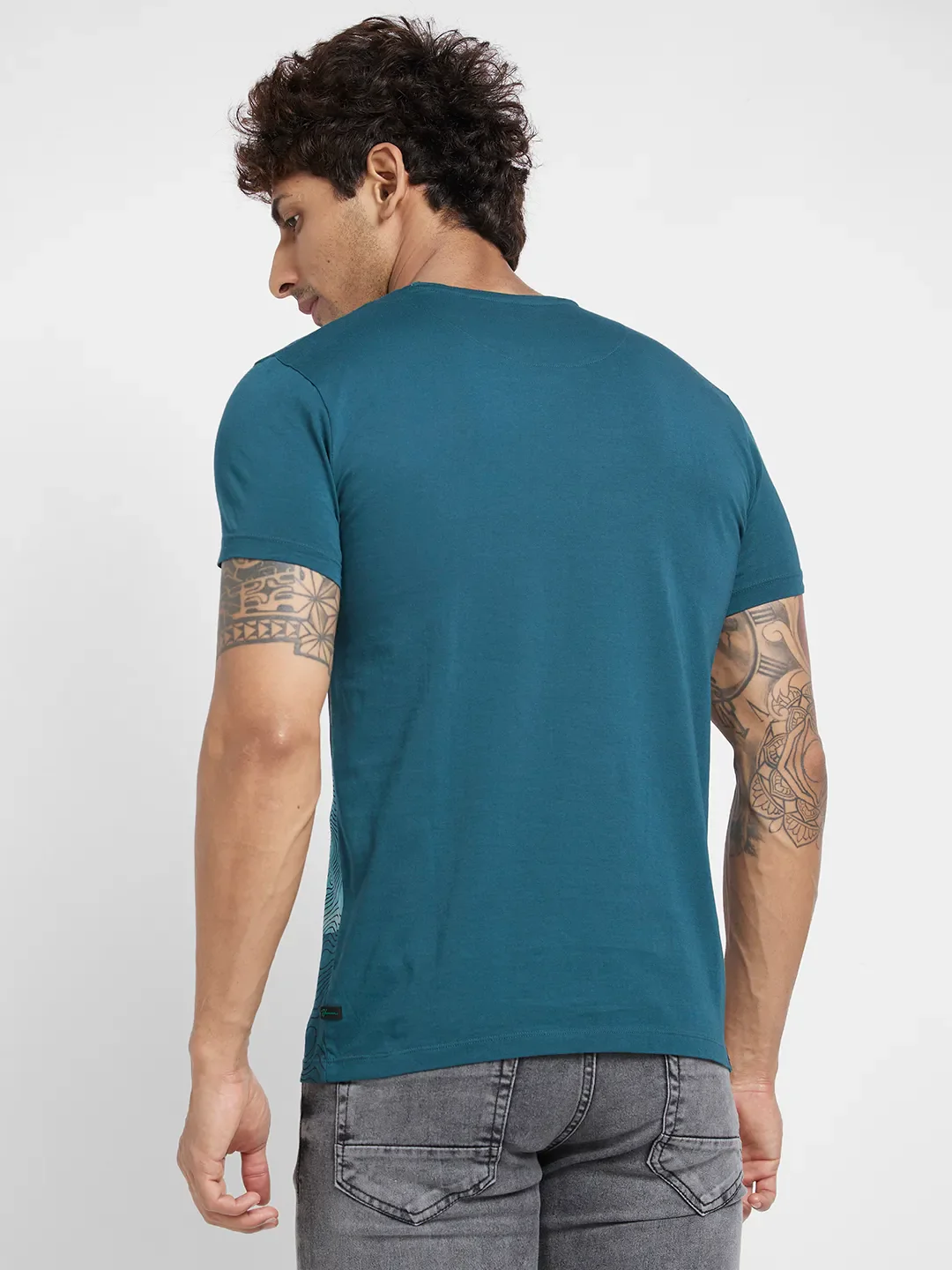 Deep Teal Regular Fit Round Neck Men's T-Shirt by Being Human Clothing - Image 4