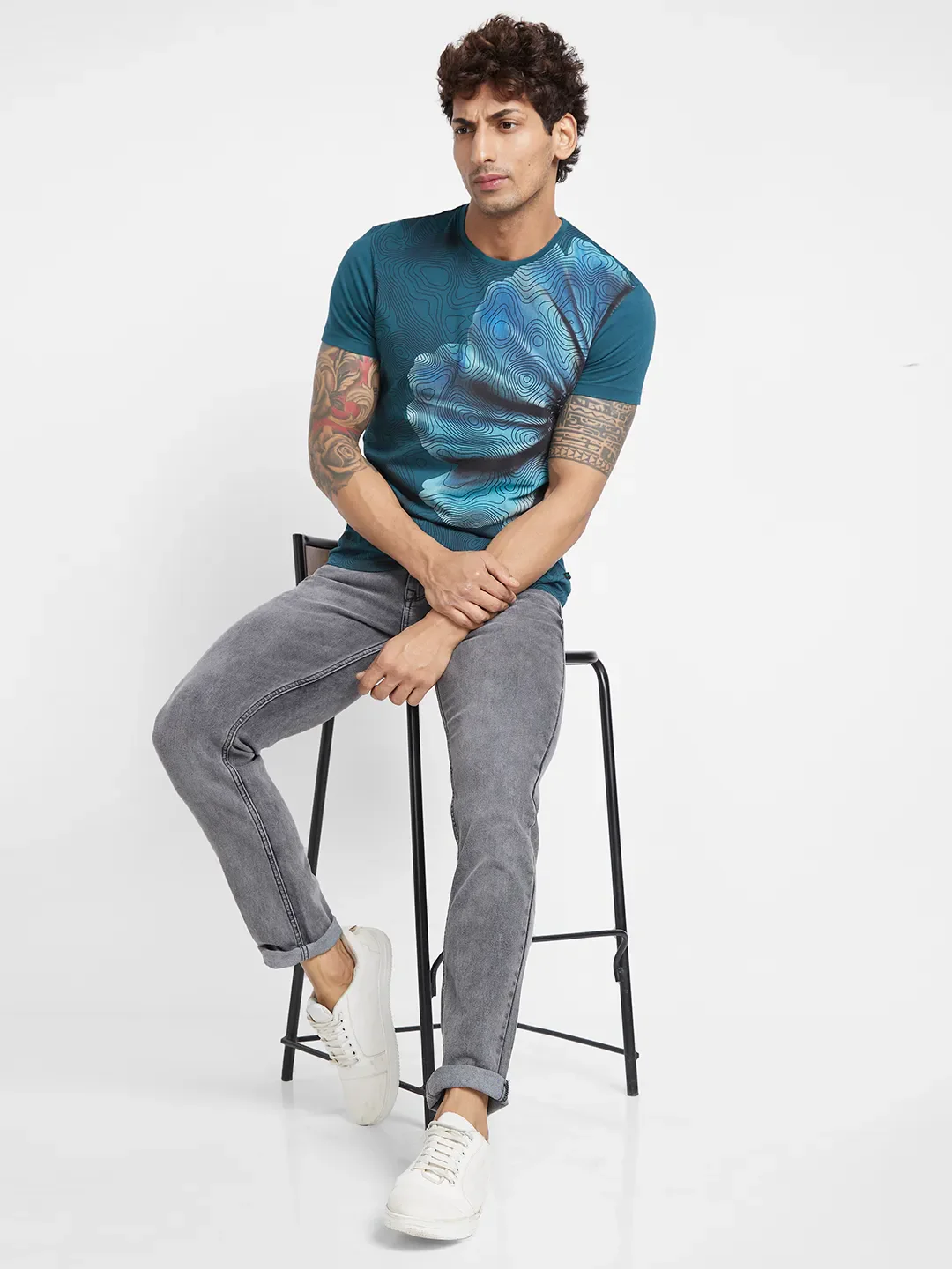 Deep Teal Regular Fit Round Neck Men's T-Shirt by Being Human Clothing - Image 5