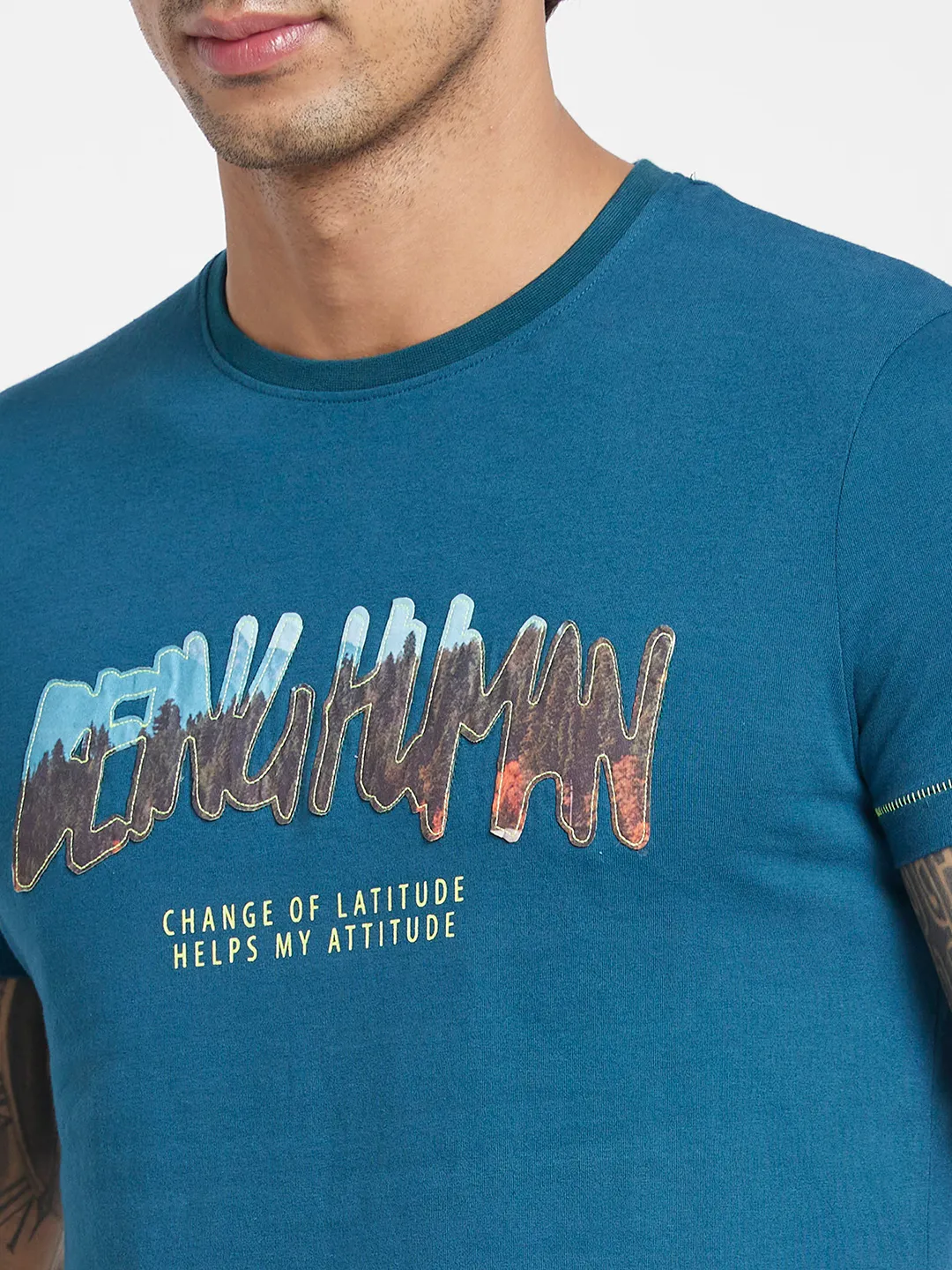 Deep Teal Regular Fit Round Neck Men's T-Shirt by Being Human Clothing - Image 5