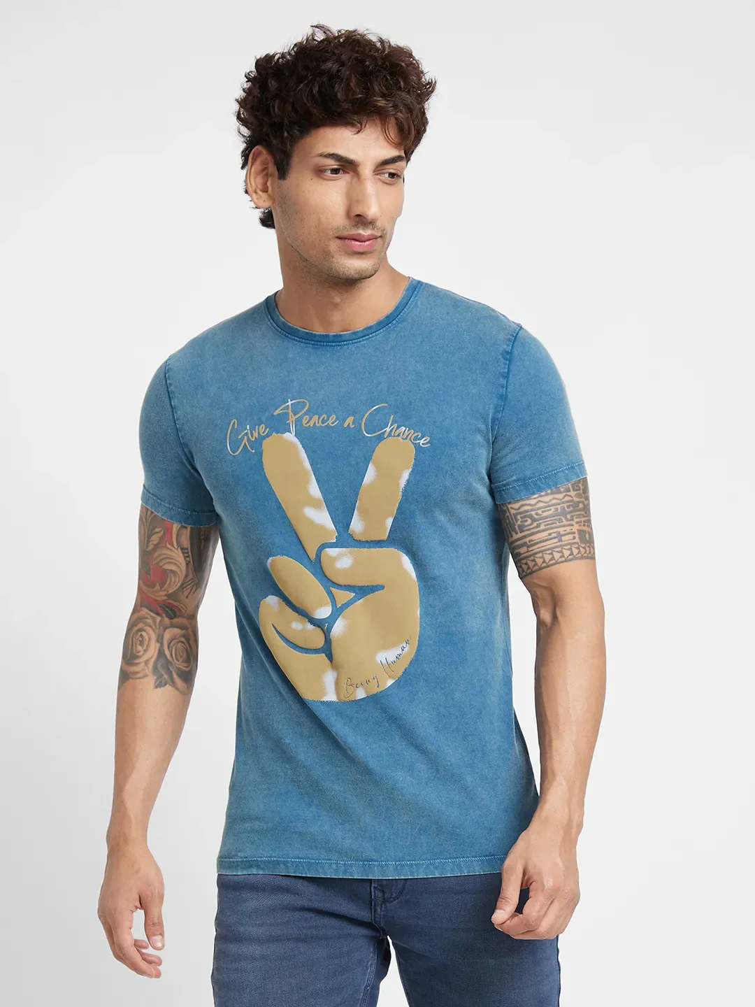 Deep Teal Regular Fit Round Neck Men's T-Shirt by Being Human Clothing