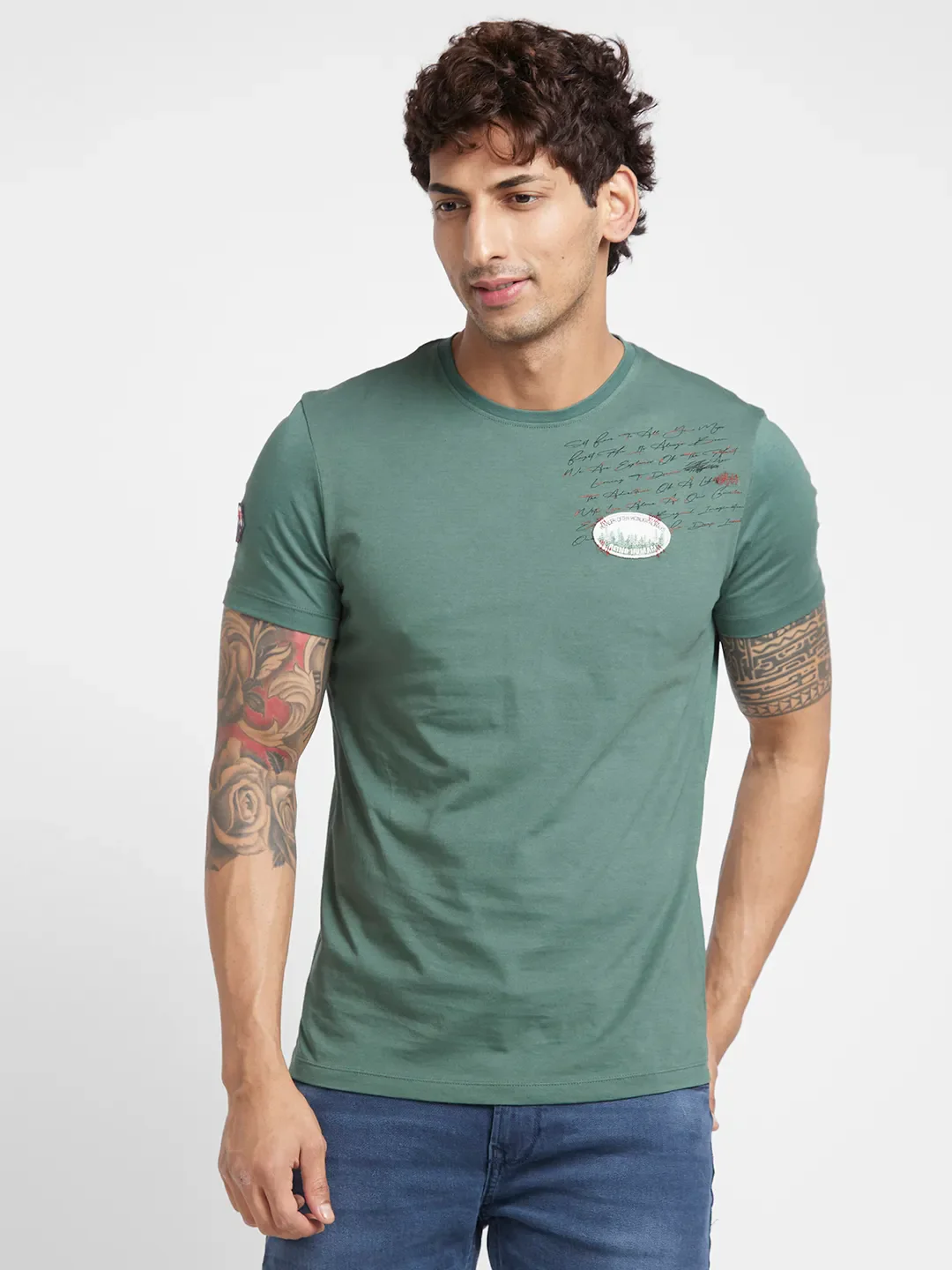 Green Regular Fit Men's Short Sleeves T-Shirt by Being Human Clothing