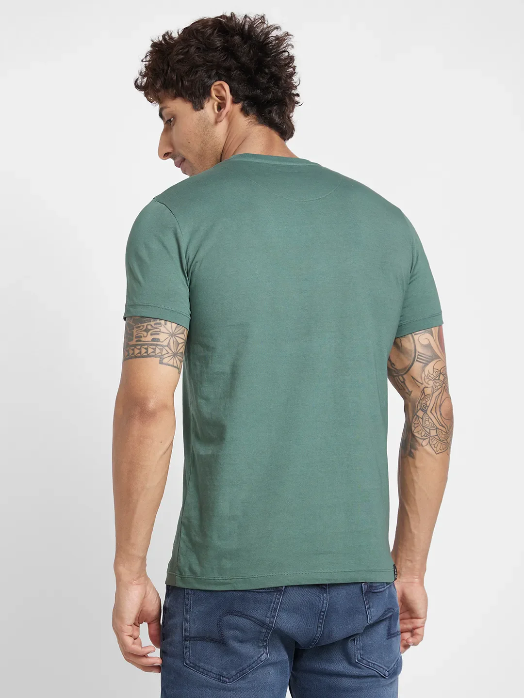 Green Regular Fit Men's Short Sleeves T-Shirt by Being Human Clothing - Image 4