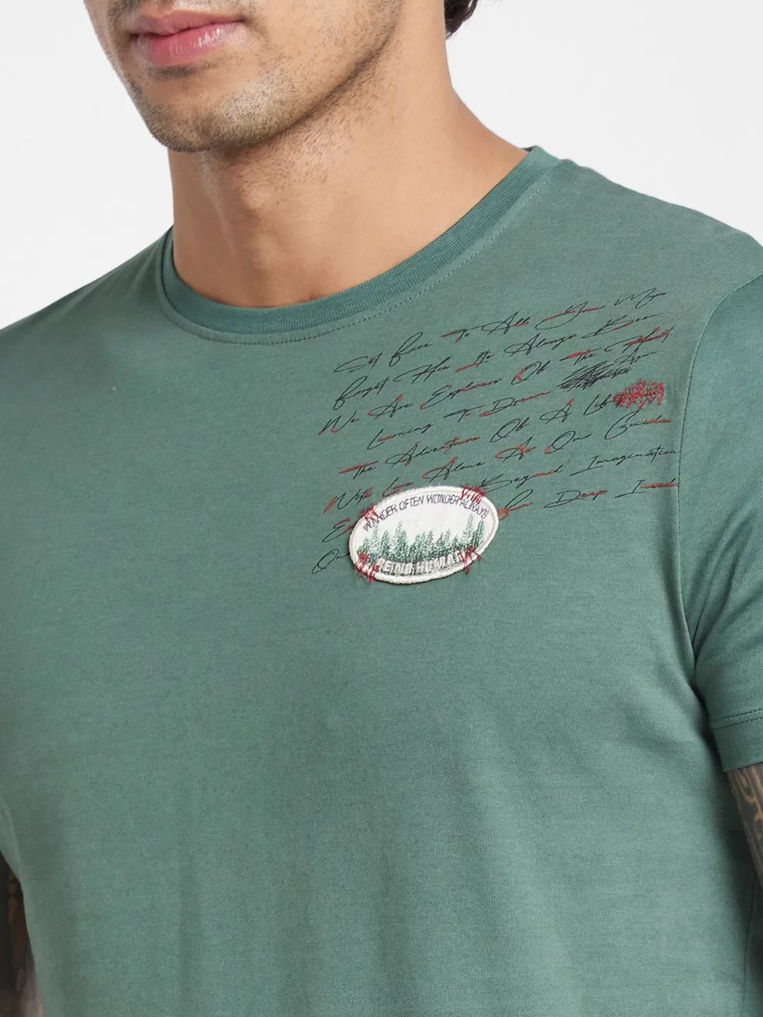 Green Regular Fit Men's Short Sleeves T-Shirt by Being Human Clothing - Image 5