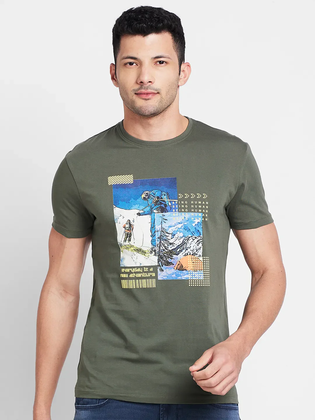 Forest Green Regular Fit Round Neck Men's T-Shirt by Being Human Clothing