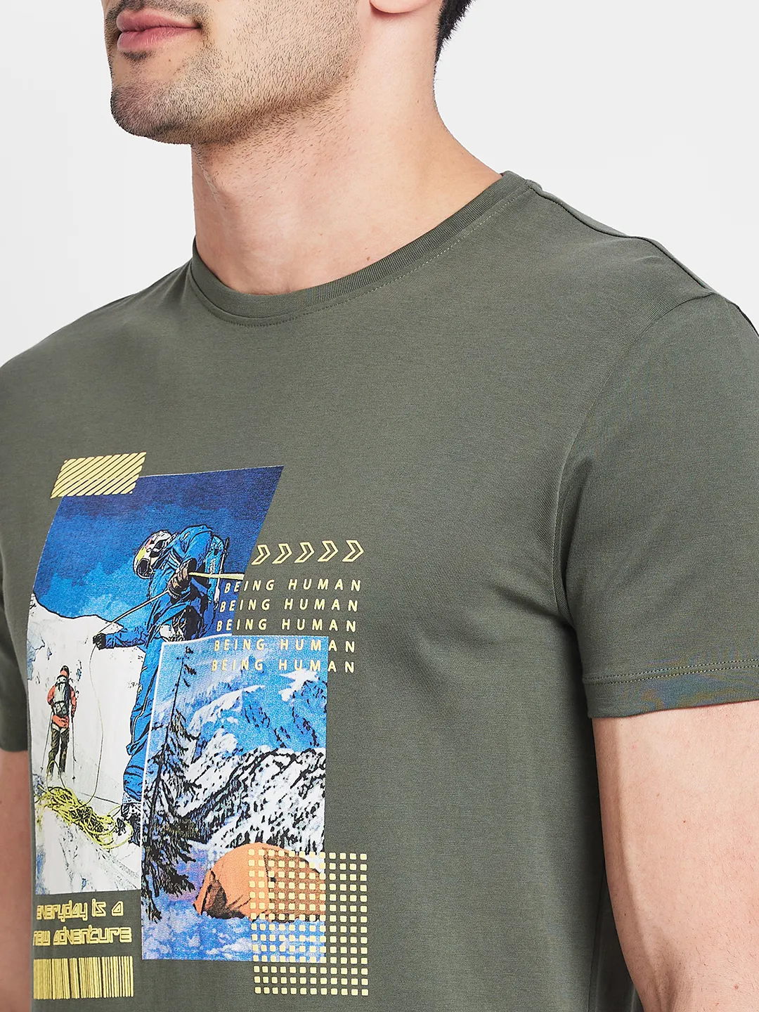 Forest Green Regular Fit Round Neck Men's T-Shirt by Being Human Clothing - Image 5