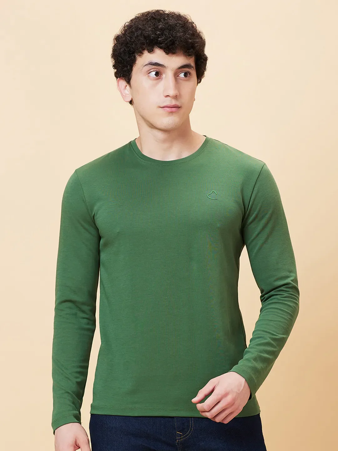 Green Regular Fit Men's Long Sleeves T-Shirt by Being Human Clothing - Image 2