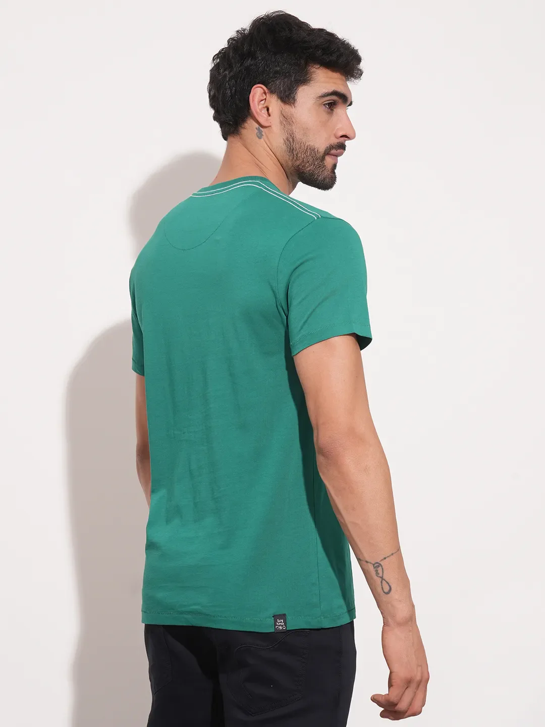 Green Regular Fit Round Neck Men's T-Shirt by Being Human Clothing - Image 3