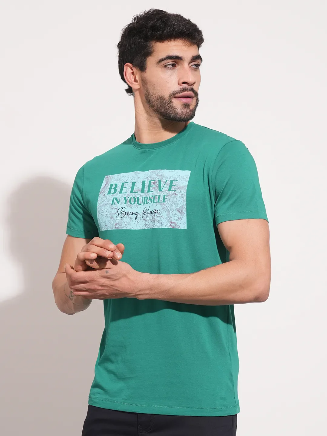 Green Regular Fit Round Neck Men's T-Shirt by Being Human Clothing - Image 4
