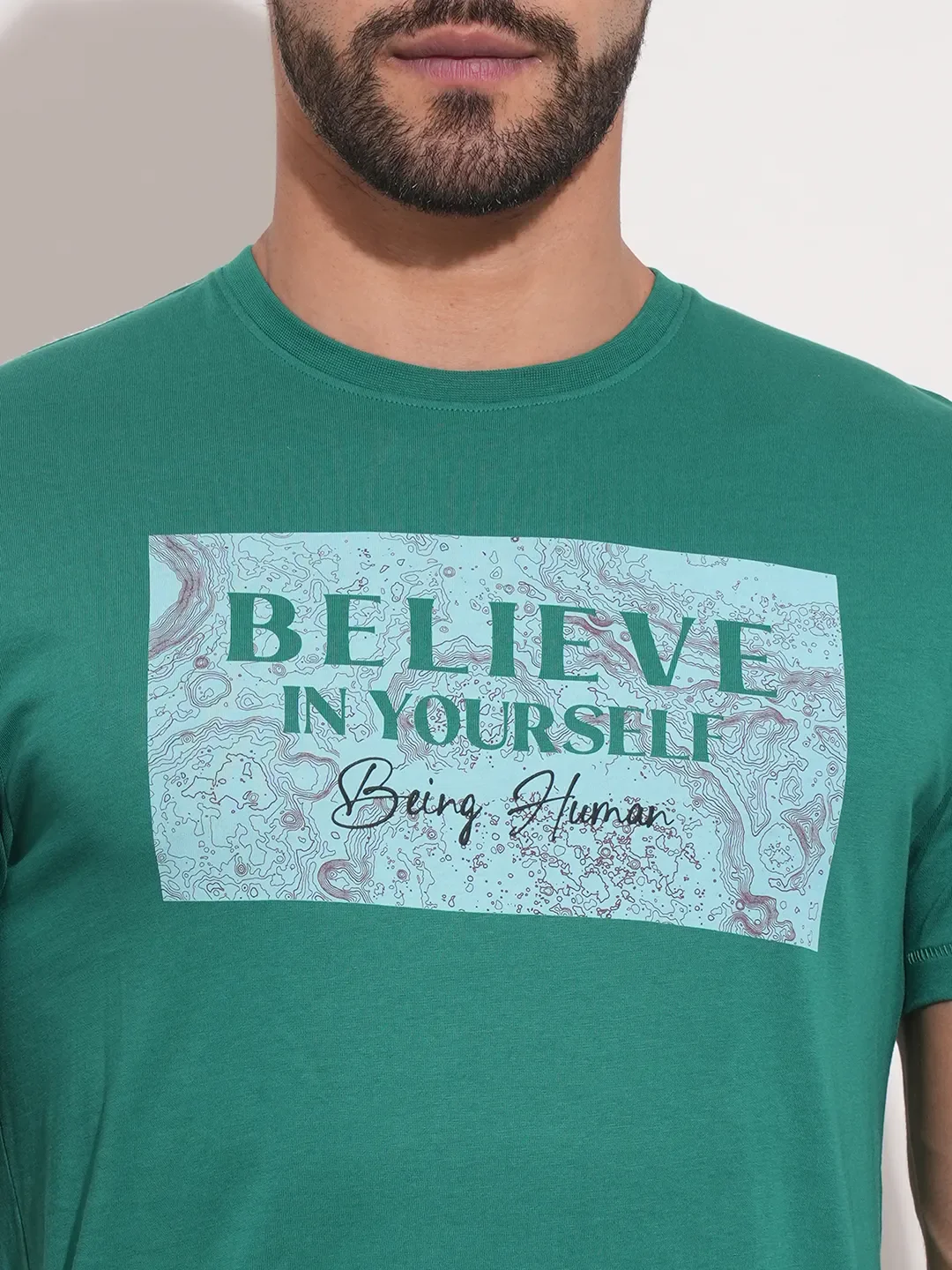 Green Regular Fit Round Neck Men's T-Shirt by Being Human Clothing - Image 5