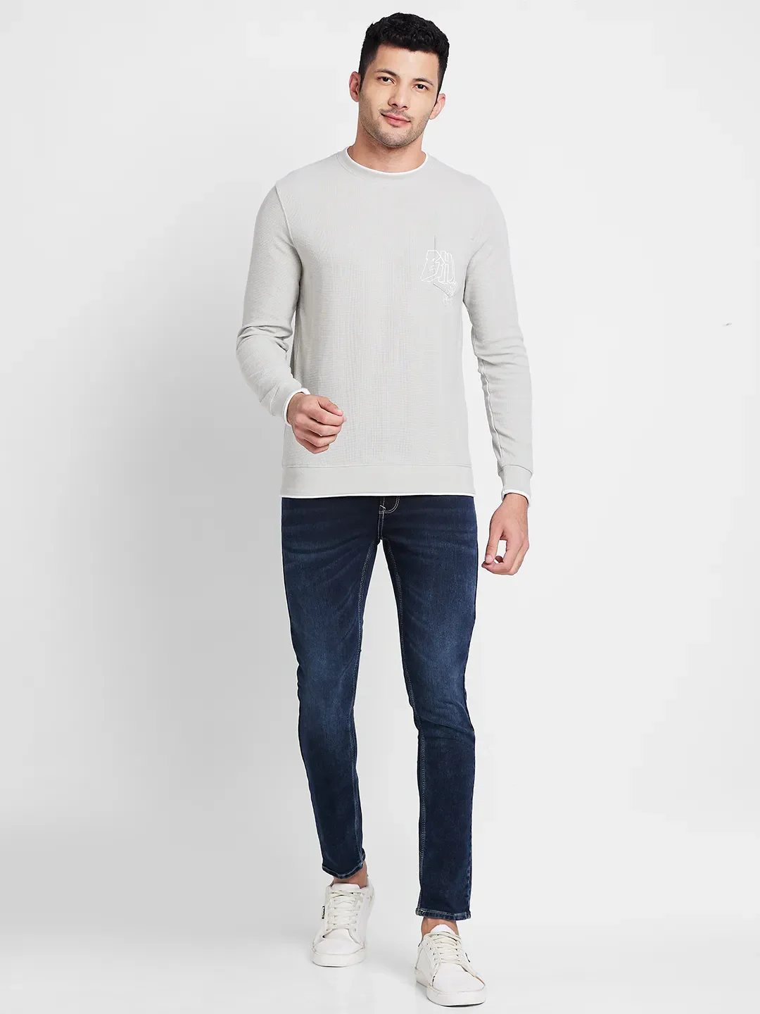 Grey Regular Fit Men's Long Sleeves T-Shirt by Being Human Clothing - Image 2