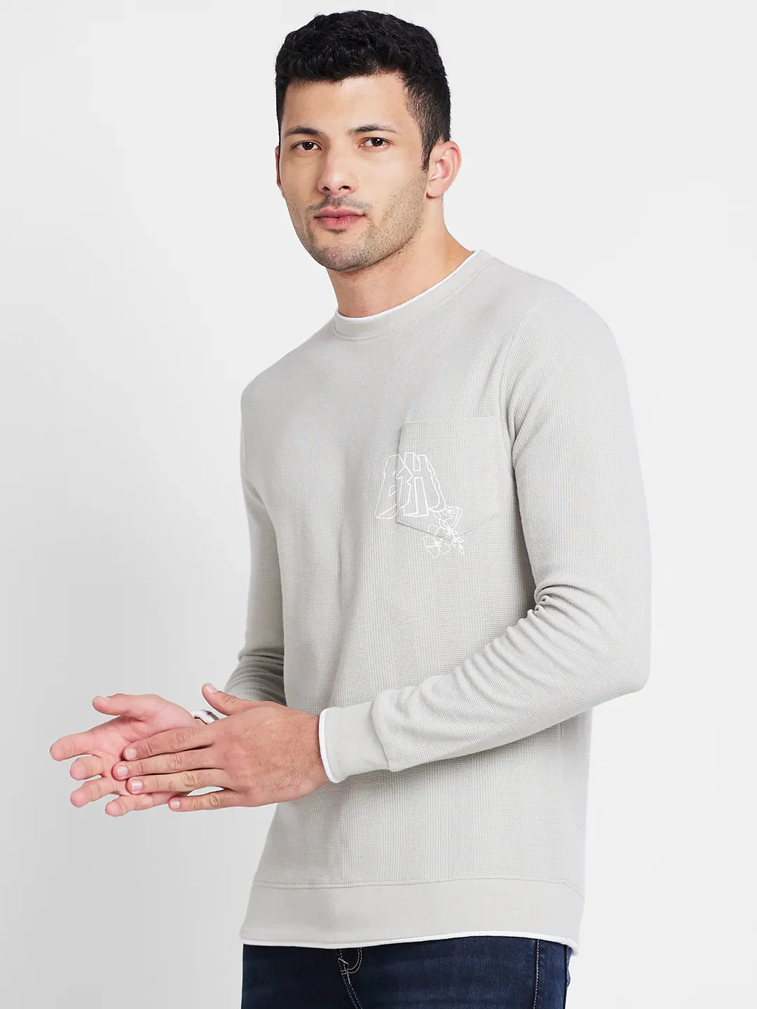 Grey Regular Fit Men's Long Sleeves T-Shirt by Being Human Clothing - Image 4