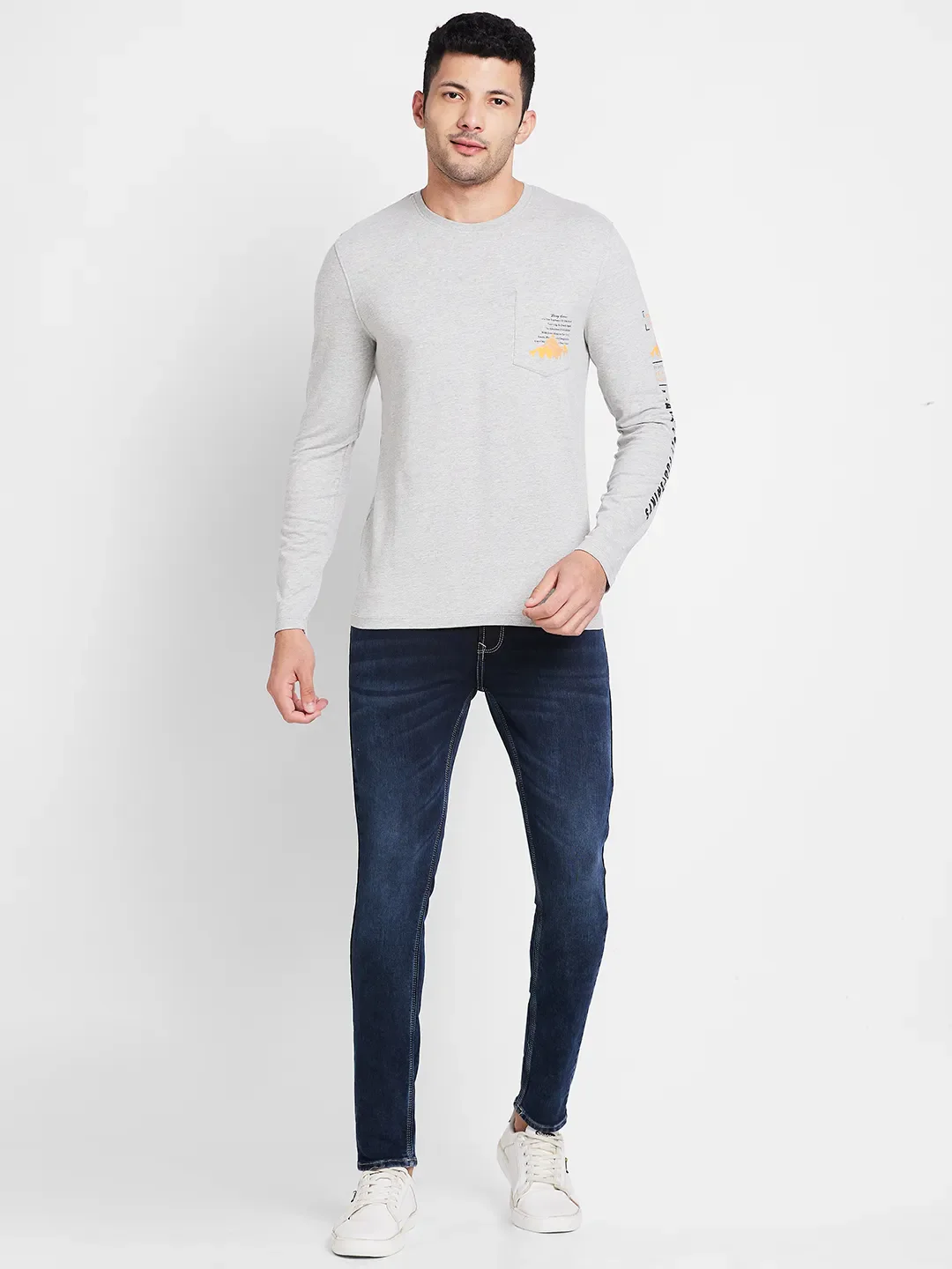 Grey Melange Regular Fit Round Neck Men's T-Shirt by Being Human Clothing - Image 2