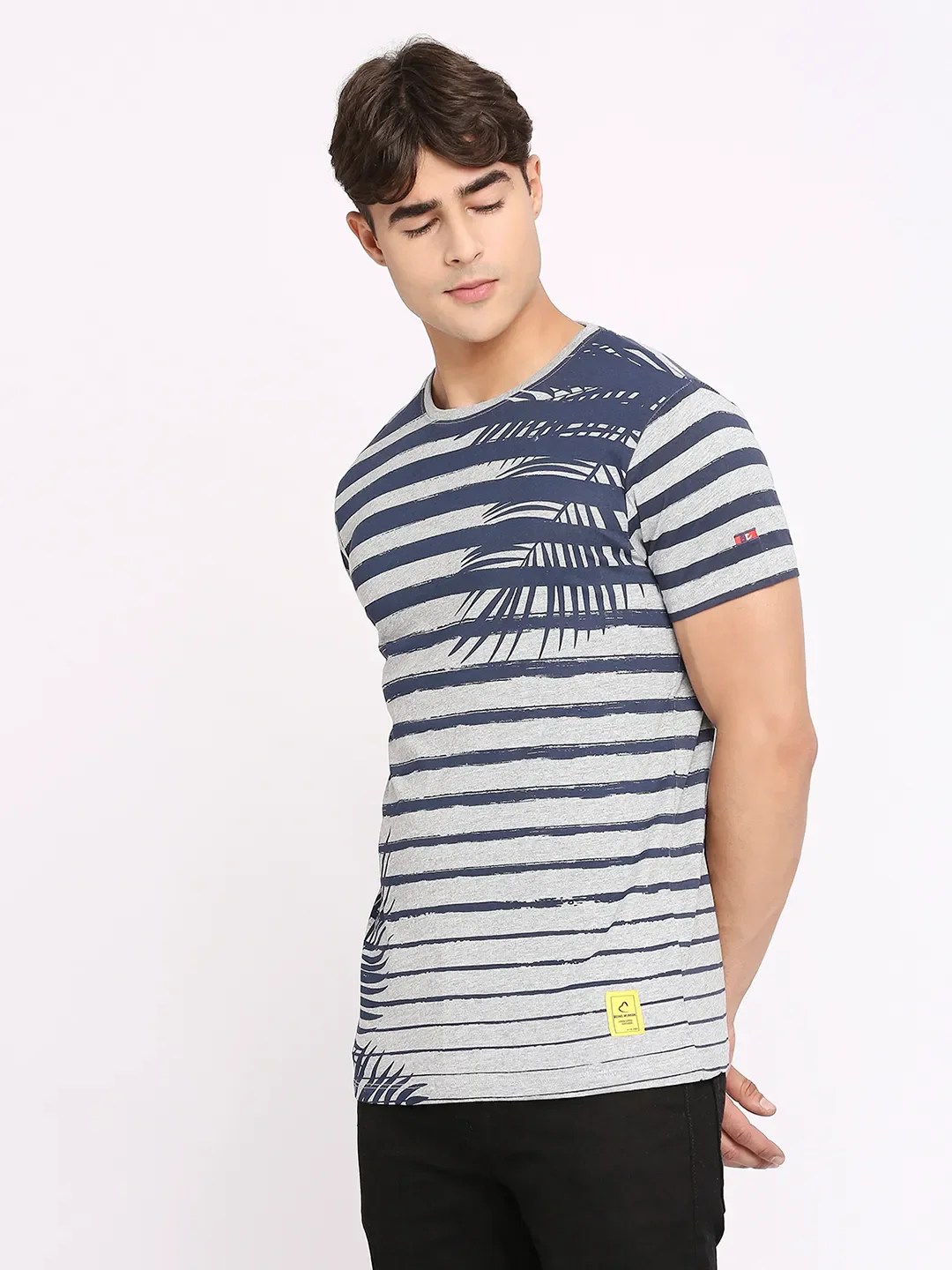 Grey Melange Regular Fit Round Neck Men's T-Shirt by Being Human Clothing - Image 2