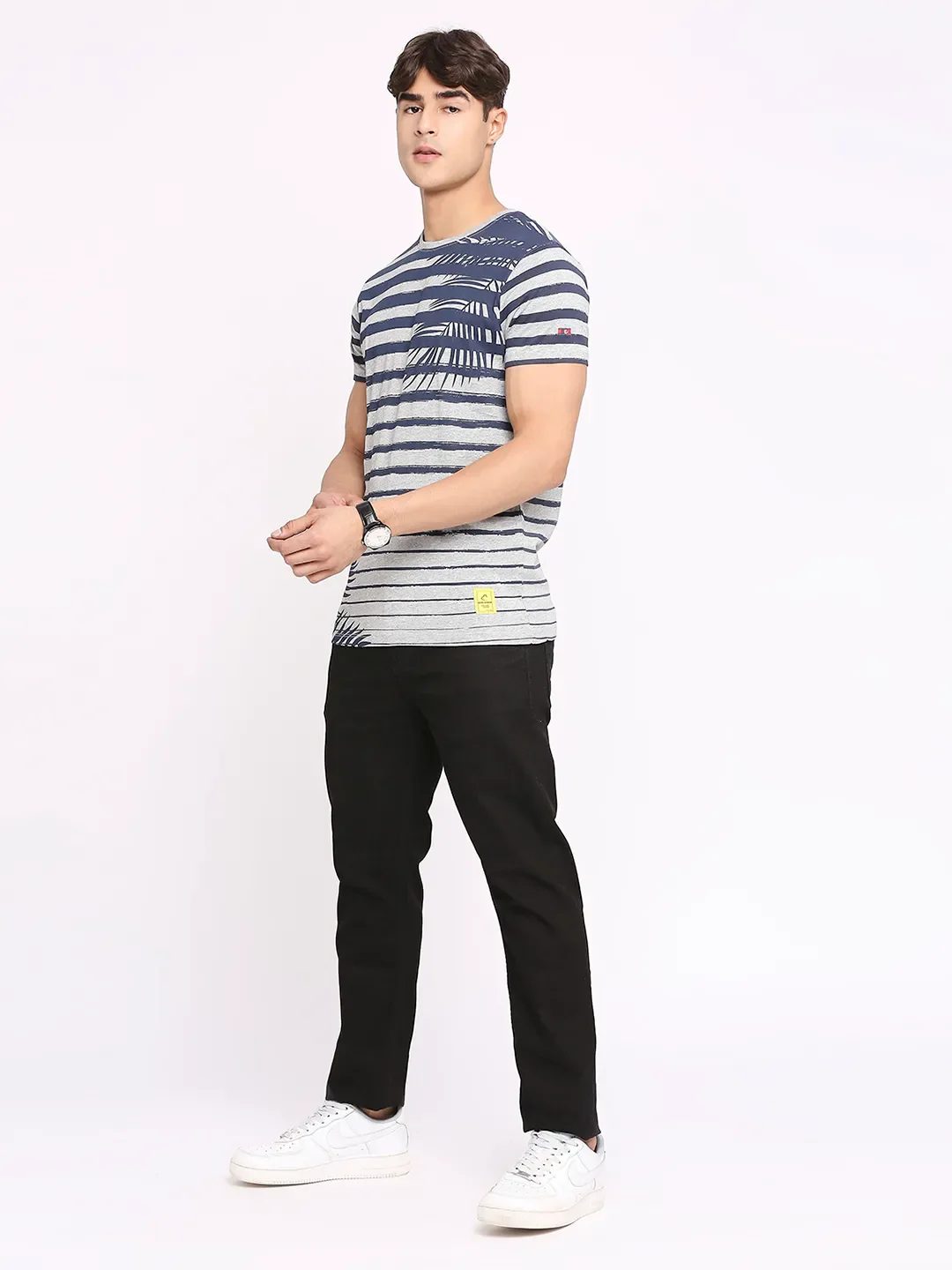 Grey Melange Regular Fit Round Neck Men's T-Shirt by Being Human Clothing - Image 6