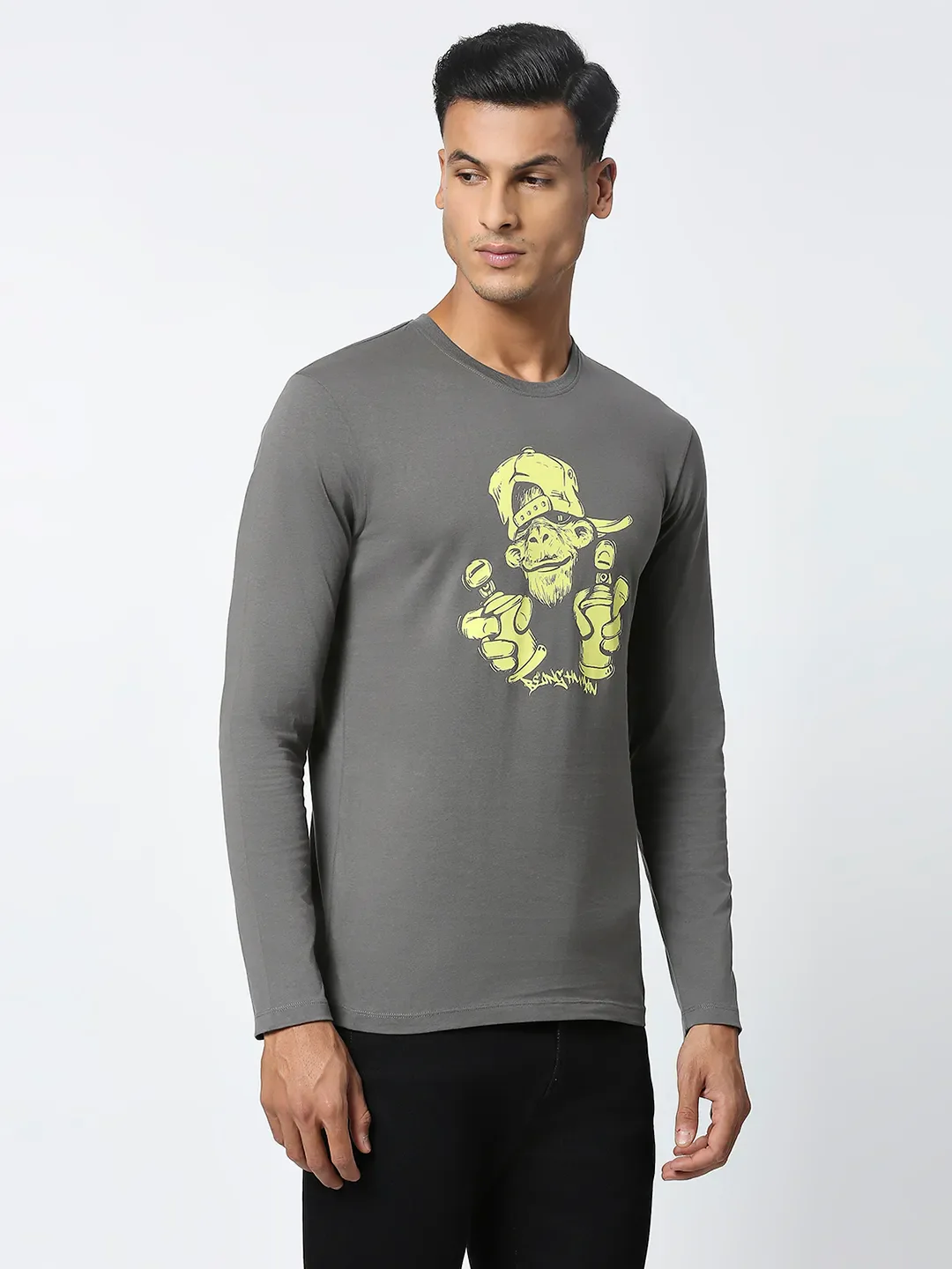 Grey Regular Fit Men's Long Sleeves T-Shirt by Being Human Clothing - Image 4