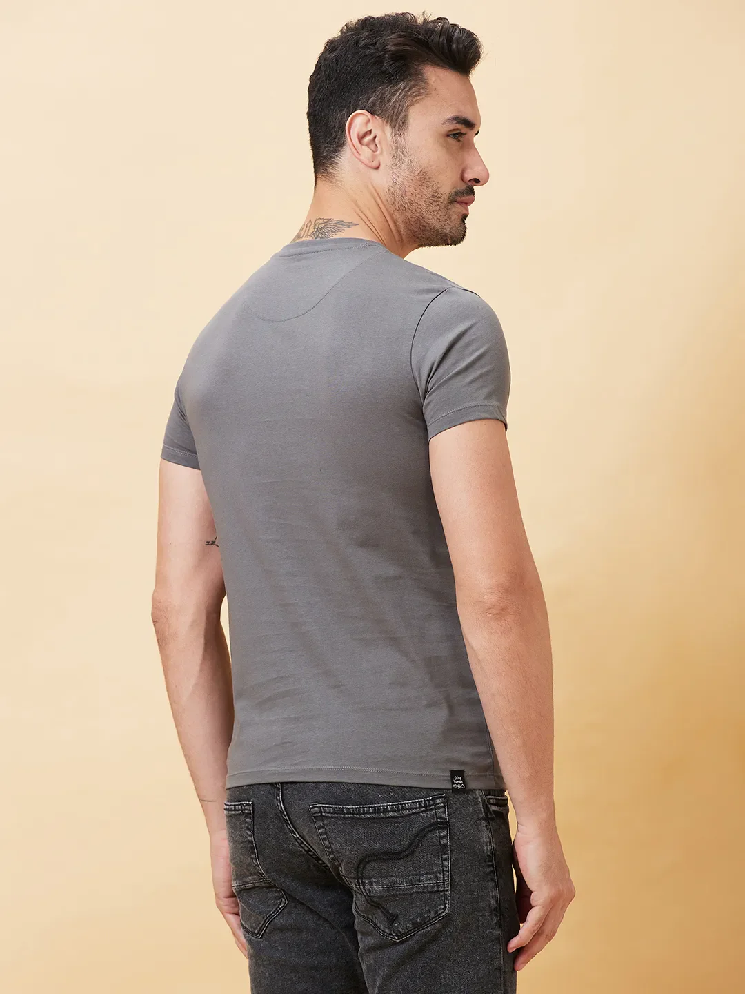 Grey Regular Fit Men's Short Sleeves T-Shirt by Being Human Clothing - Image 3