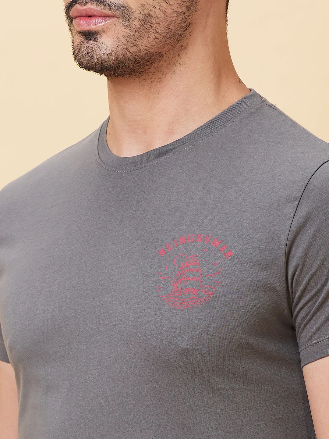 Grey Regular Fit Men's Short Sleeves T-Shirt by Being Human Clothing - Image 5