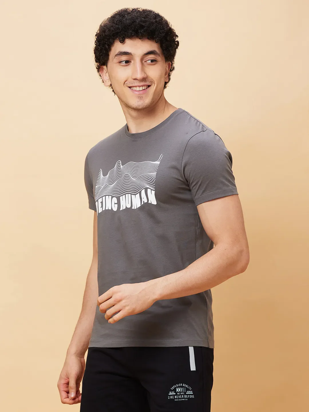 Grey Regular Fit Men's Short Sleeves T-Shirt by Being Human Clothing - Image 4