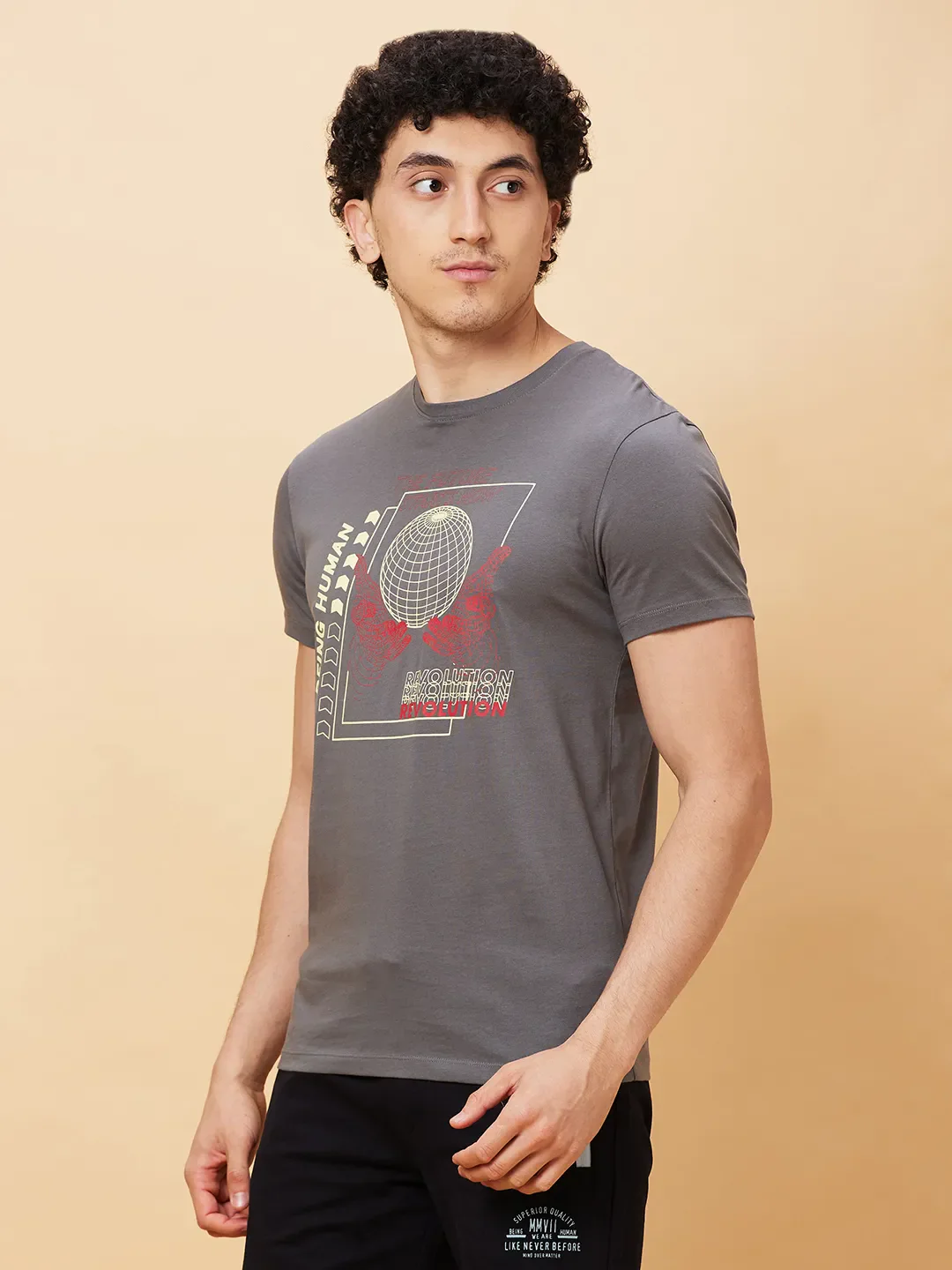 Grey Regular Fit Men's Short Sleeves T-Shirt by Being Human Clothing - Image 4