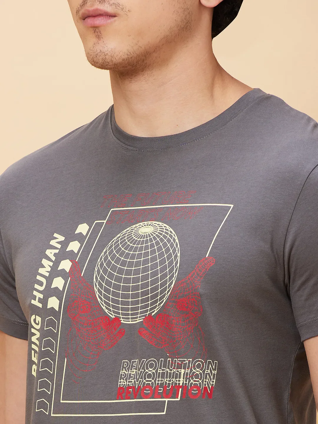 Grey Regular Fit Men's Short Sleeves T-Shirt by Being Human Clothing - Image 5