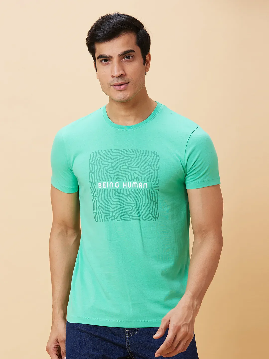 Green Regular Fit Men's Short Sleeves T-Shirt by Being Human Clothing - Image 6