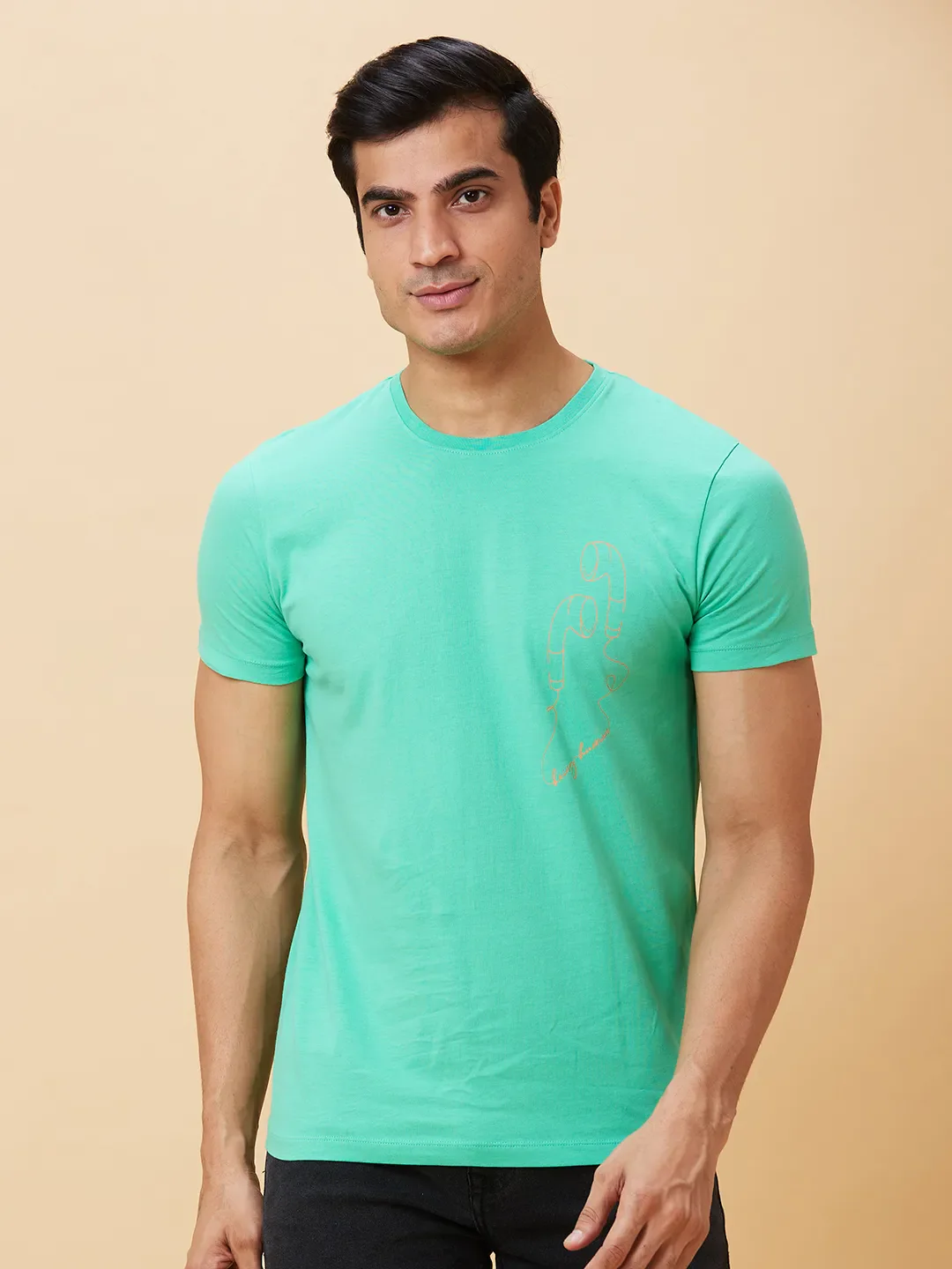 Jade Green Regular Fit Round Neck Men's T-Shirt by Being Human Clothing - Image 6