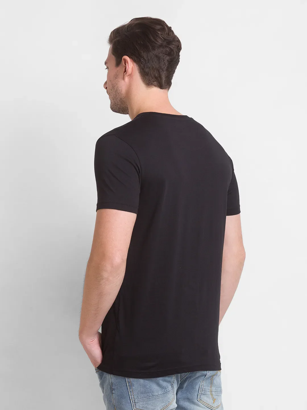 Jet Black Regular Fit Round Neck Men's T-Shirt by Being Human Clothing - Image 3