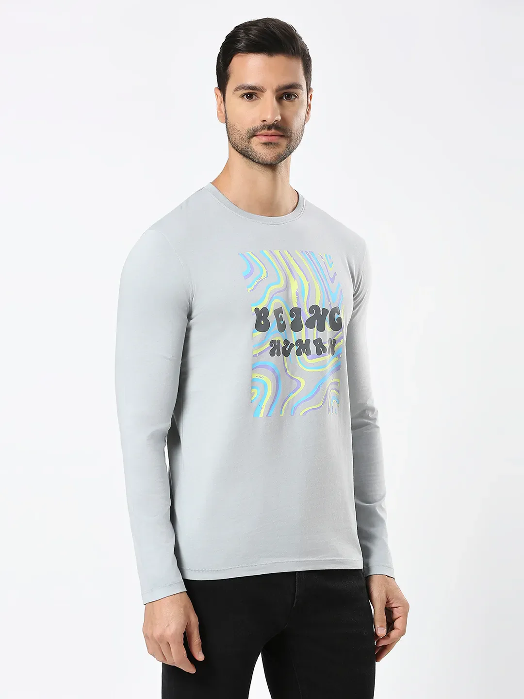 Grey Regular Fit Men's Long Sleeves T-Shirt by Being Human Clothing - Image 3
