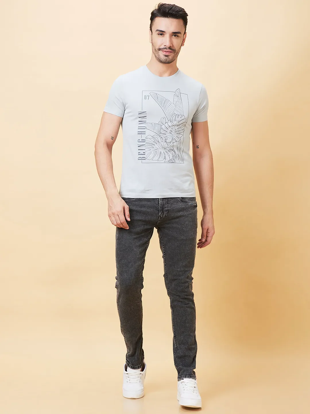 Grey Regular Fit Men's Short Sleeves T-Shirt by Being Human Clothing - Image 2