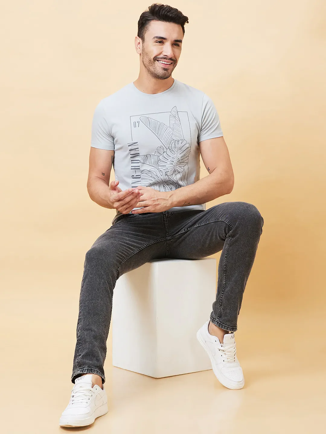 Grey Regular Fit Men's Short Sleeves T-Shirt by Being Human Clothing - Image 6