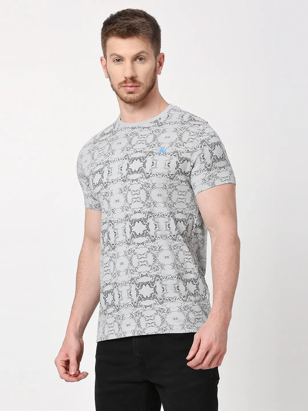 Light Grey Regular Fit Round Neck Men's T-Shirt by Being Human Clothing - Image 2
