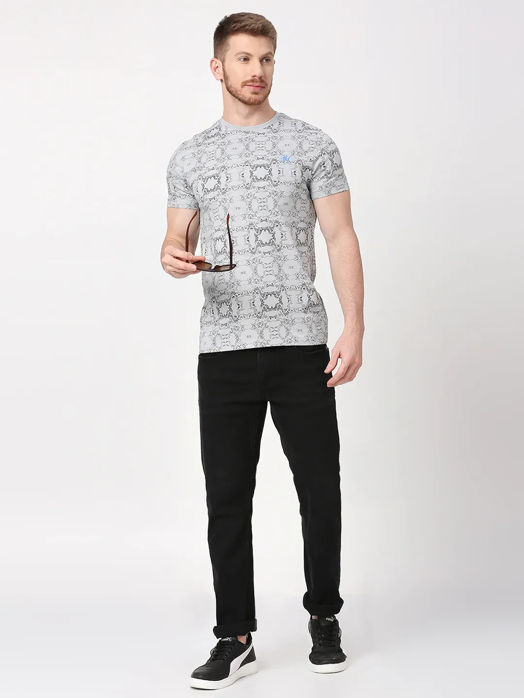 Light Grey Regular Fit Round Neck Men's T-Shirt by Being Human Clothing - Image 6