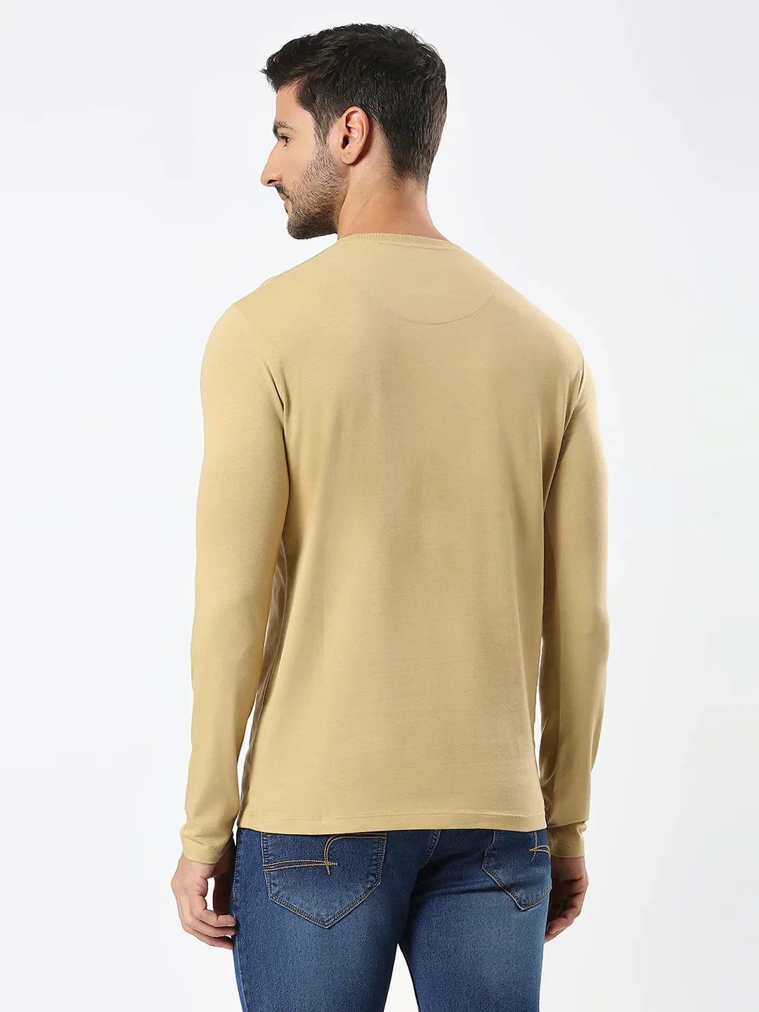 Khaki Regular Fit Men's Long Sleeves T-Shirt by Being Human Clothing - Image 3