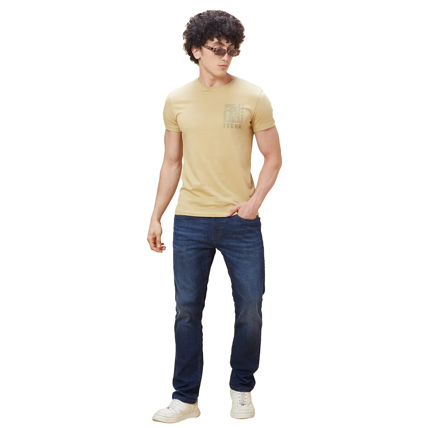 Khaki Regular Fit Men's Short Sleeves T-Shirt by Being Human Clothing