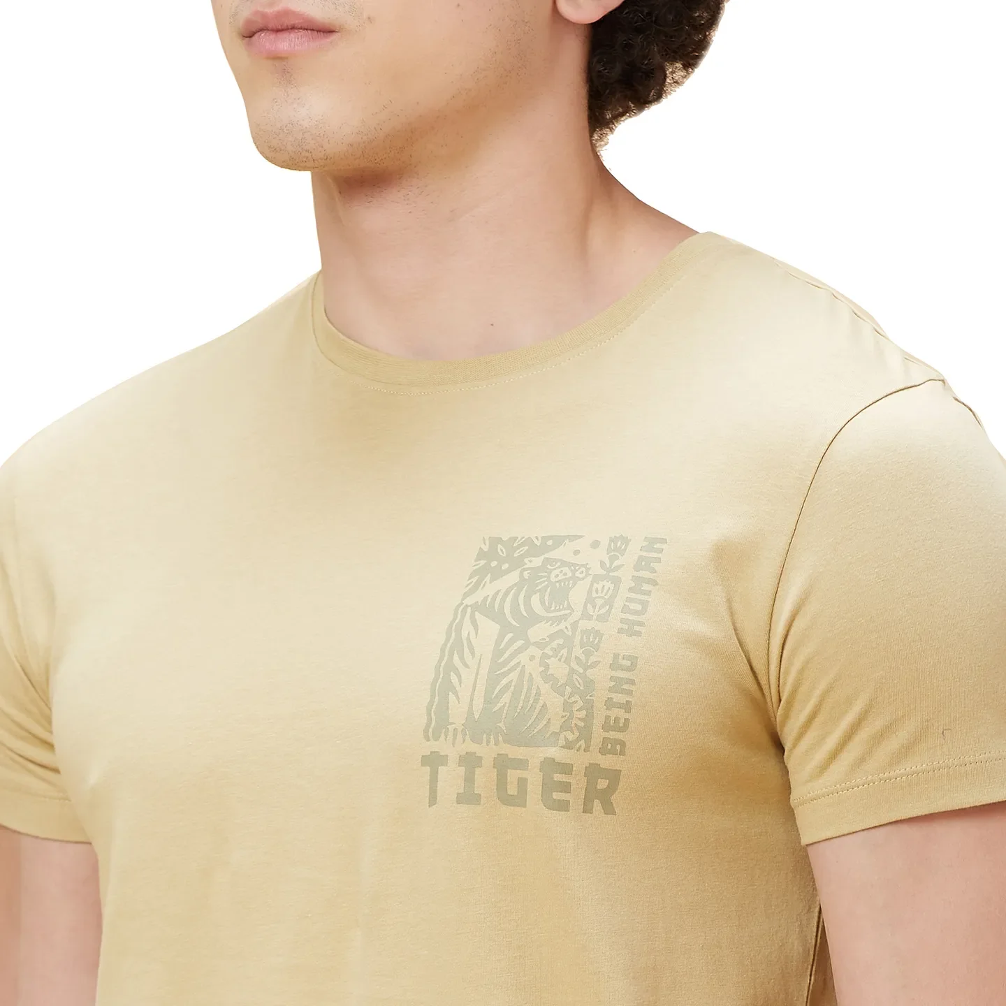 Khaki Regular Fit Men's Short Sleeves T-Shirt by Being Human Clothing - Image 2