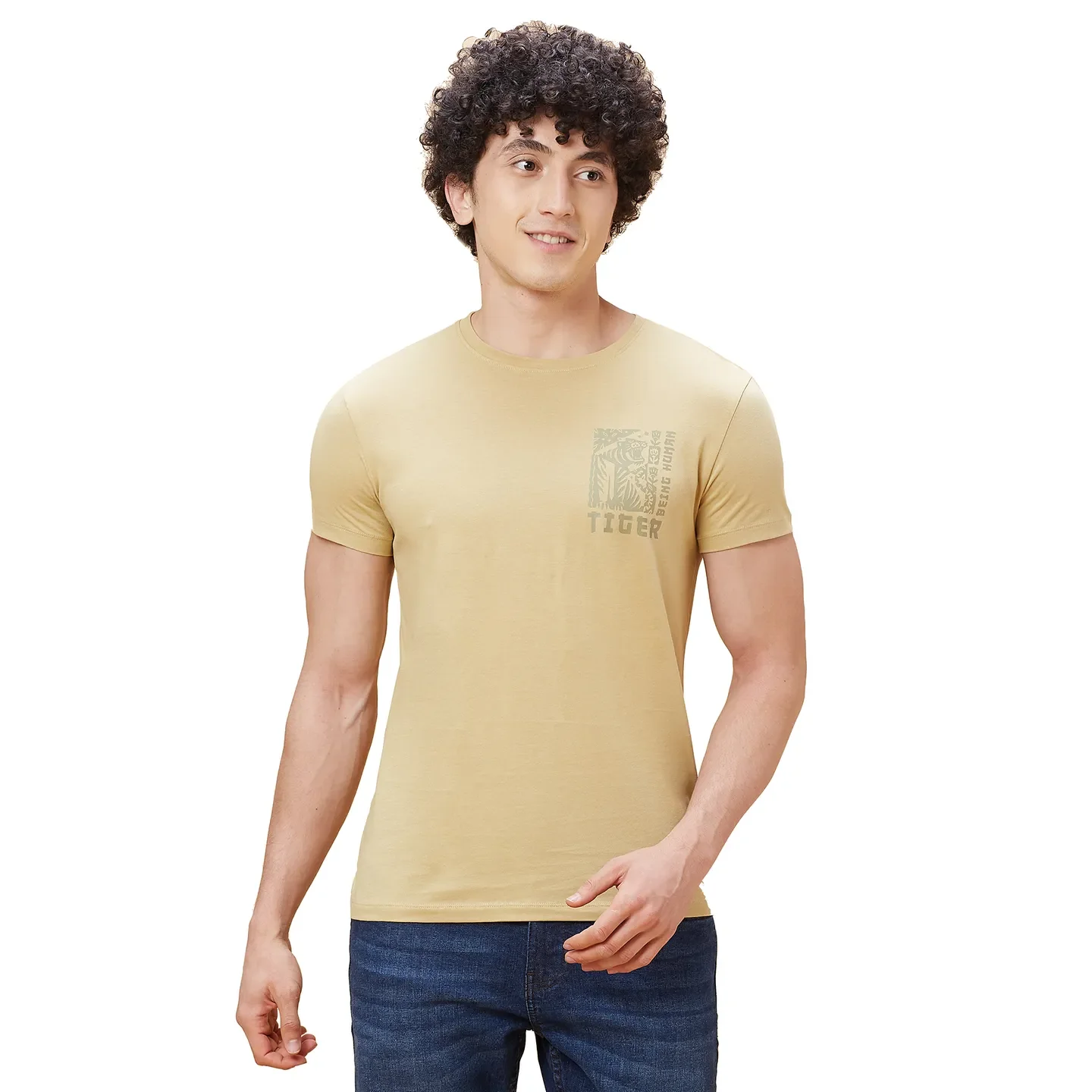 Khaki Regular Fit Men's Short Sleeves T-Shirt by Being Human Clothing - Image 6