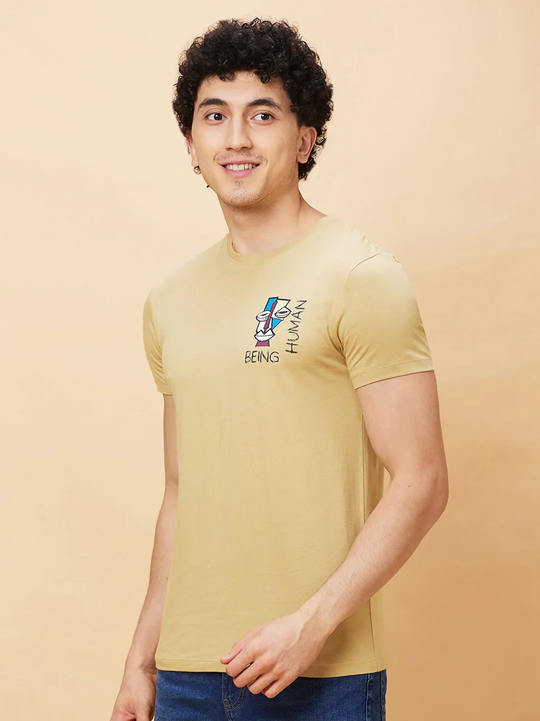 Khaki Regular Fit Men's Short Sleeves T-Shirt by Being Human Clothing - Image 4