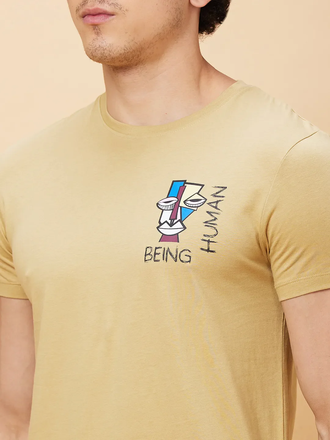 Khaki Regular Fit Men's Short Sleeves T-Shirt by Being Human Clothing - Image 5